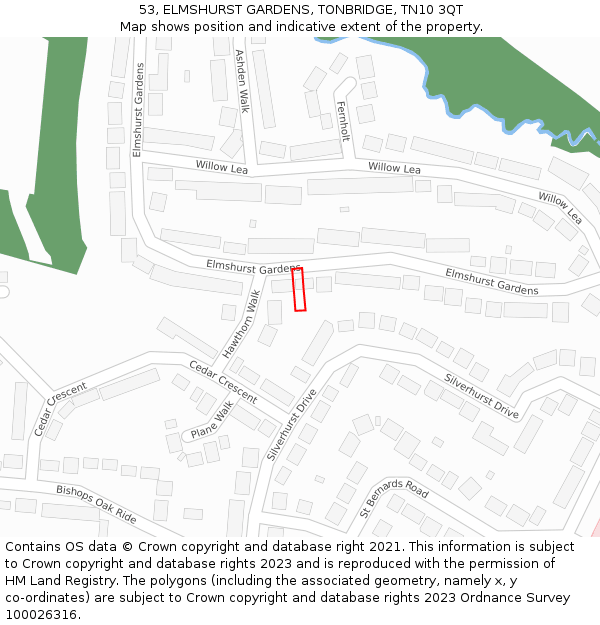 53, ELMSHURST GARDENS, TONBRIDGE, TN10 3QT: Location map and indicative extent of plot