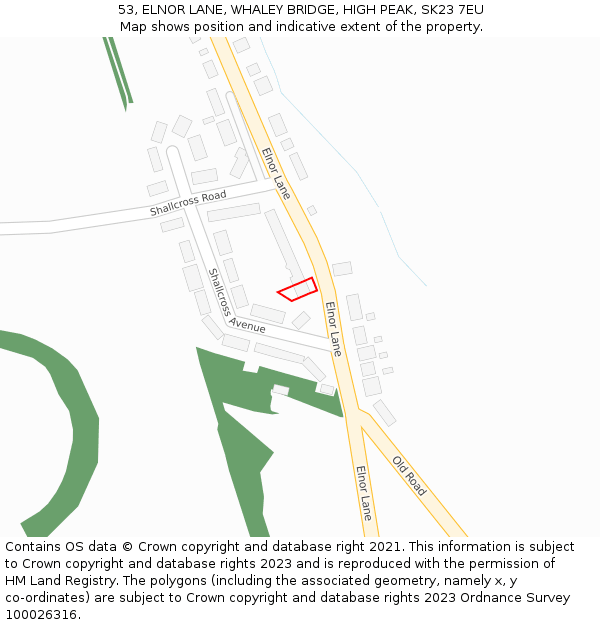 53, ELNOR LANE, WHALEY BRIDGE, HIGH PEAK, SK23 7EU: Location map and indicative extent of plot