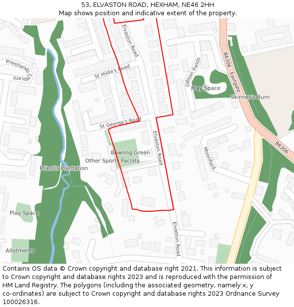 53, ELVASTON ROAD, HEXHAM, NE46 2HH: Location map and indicative extent of plot