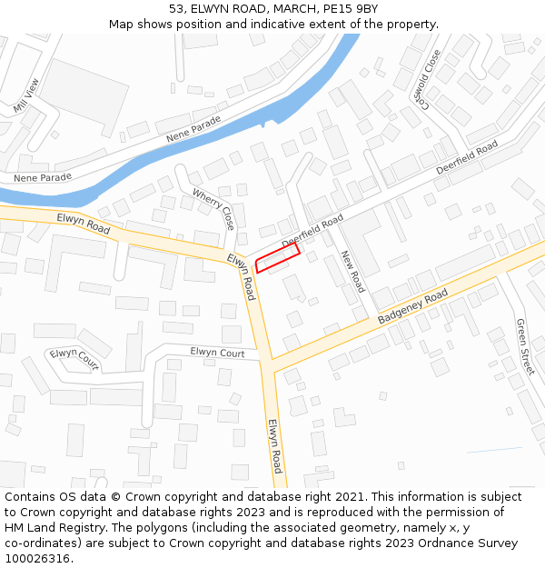 53, ELWYN ROAD, MARCH, PE15 9BY: Location map and indicative extent of plot