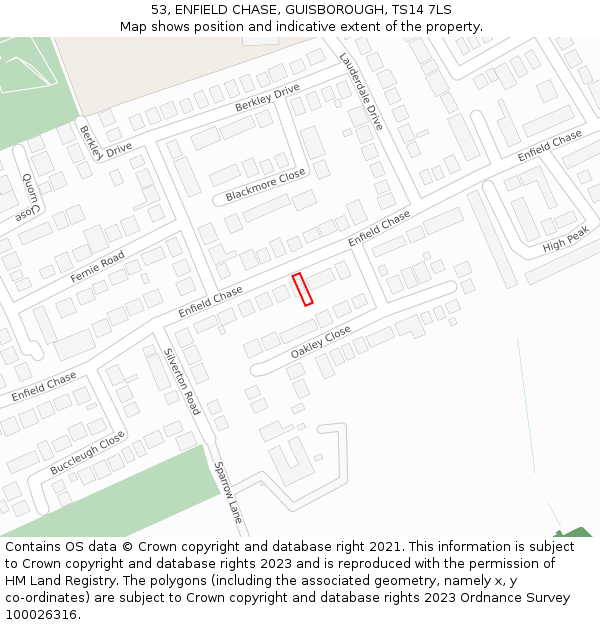 53, ENFIELD CHASE, GUISBOROUGH, TS14 7LS: Location map and indicative extent of plot