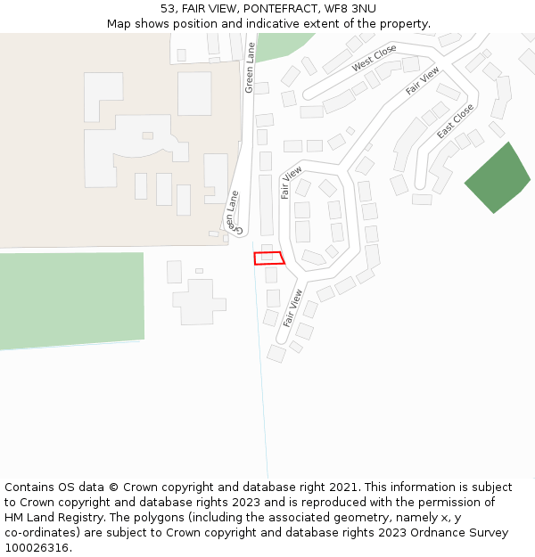 53, FAIR VIEW, PONTEFRACT, WF8 3NU: Location map and indicative extent of plot