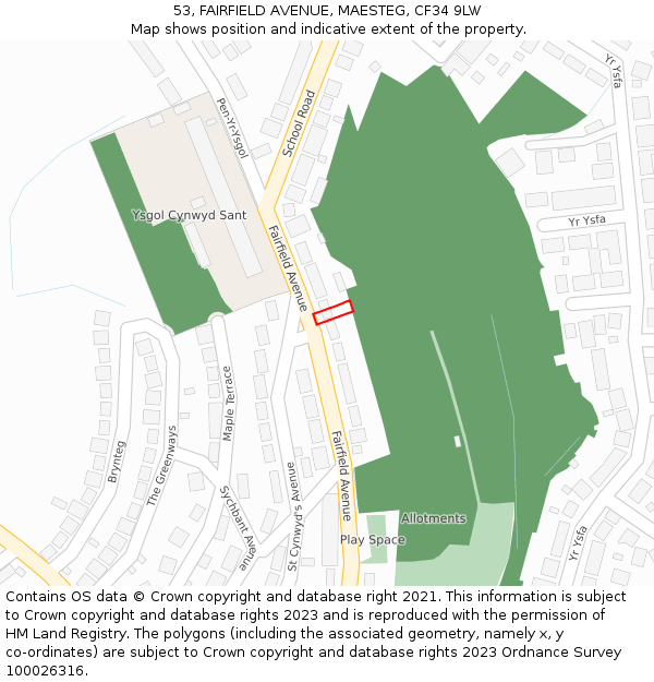53, FAIRFIELD AVENUE, MAESTEG, CF34 9LW: Location map and indicative extent of plot