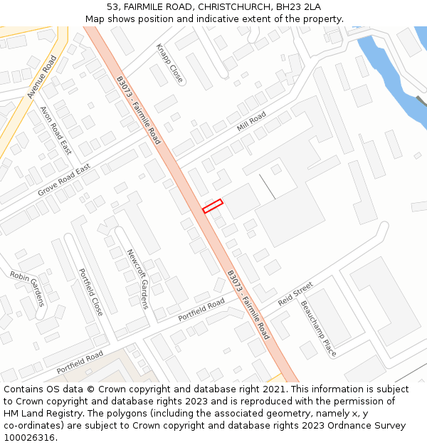 53, FAIRMILE ROAD, CHRISTCHURCH, BH23 2LA: Location map and indicative extent of plot