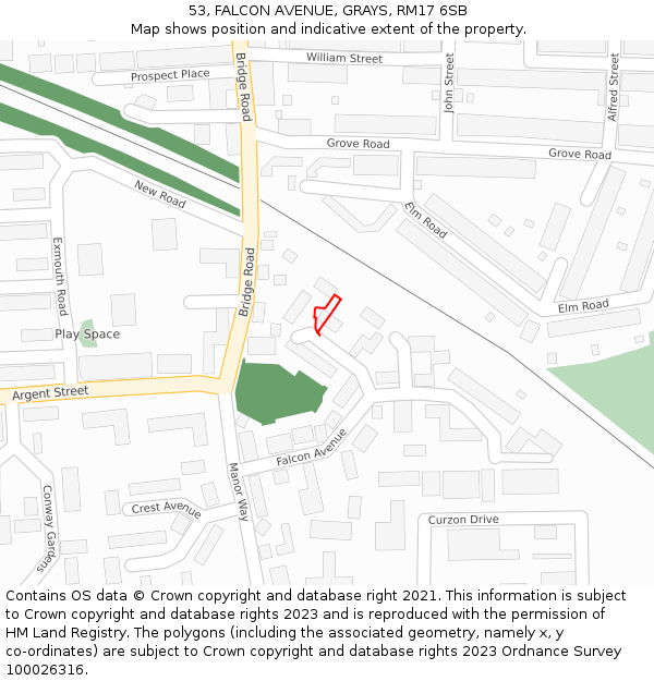 53, FALCON AVENUE, GRAYS, RM17 6SB: Location map and indicative extent of plot