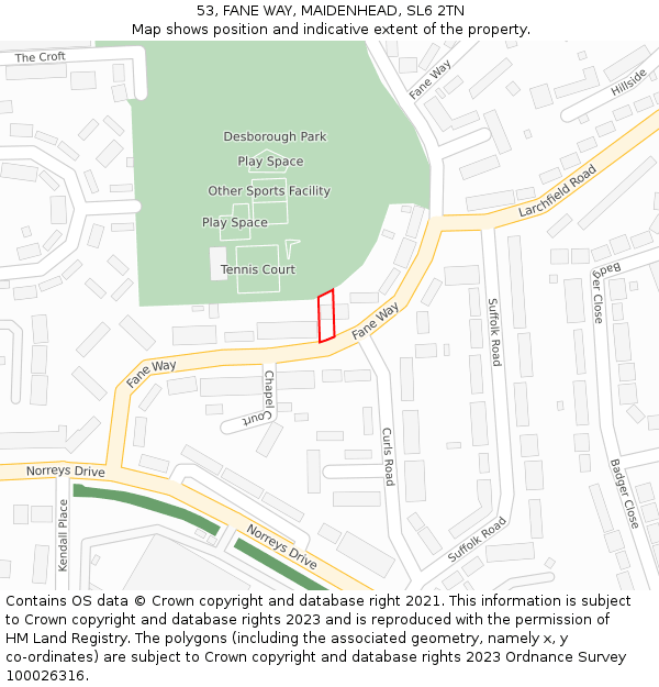 53, FANE WAY, MAIDENHEAD, SL6 2TN: Location map and indicative extent of plot