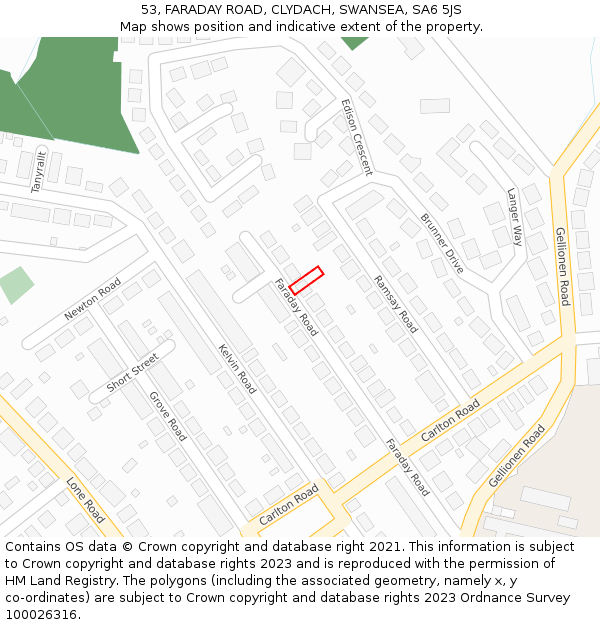 53, FARADAY ROAD, CLYDACH, SWANSEA, SA6 5JS: Location map and indicative extent of plot