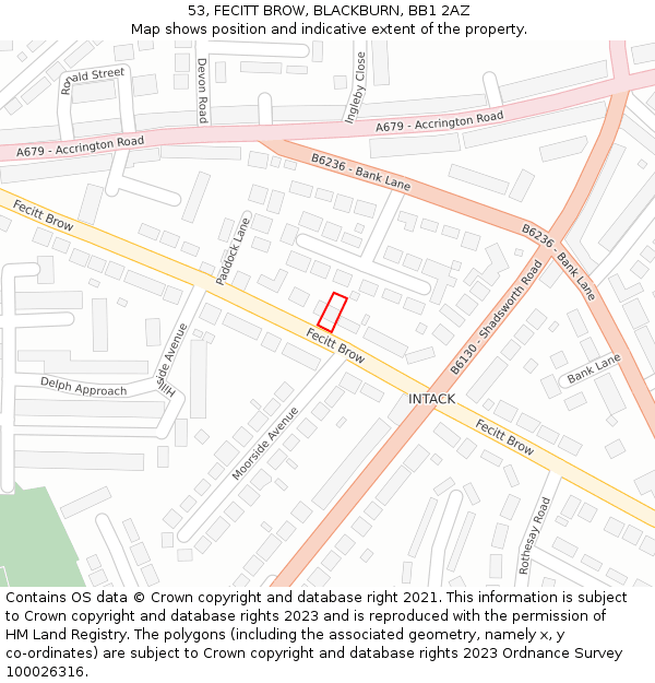 53, FECITT BROW, BLACKBURN, BB1 2AZ: Location map and indicative extent of plot