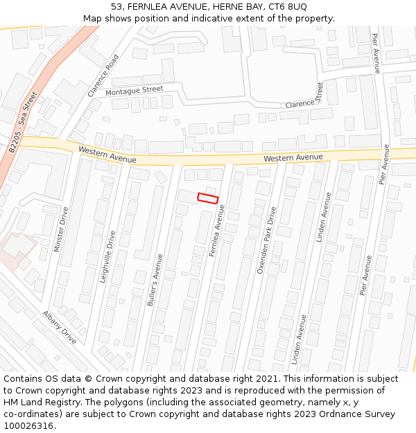 53, FERNLEA AVENUE, HERNE BAY, CT6 8UQ: Location map and indicative extent of plot