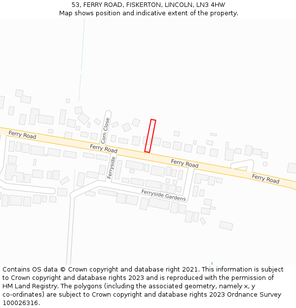 53, FERRY ROAD, FISKERTON, LINCOLN, LN3 4HW: Location map and indicative extent of plot