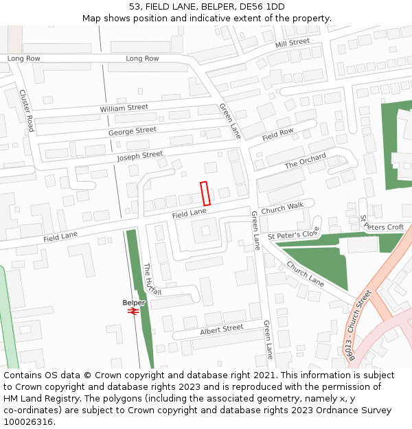 53, FIELD LANE, BELPER, DE56 1DD: Location map and indicative extent of plot