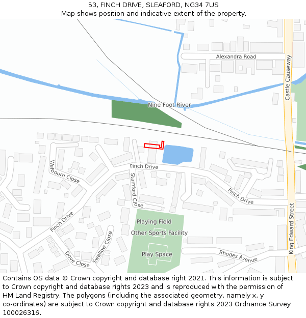 53, FINCH DRIVE, SLEAFORD, NG34 7US: Location map and indicative extent of plot