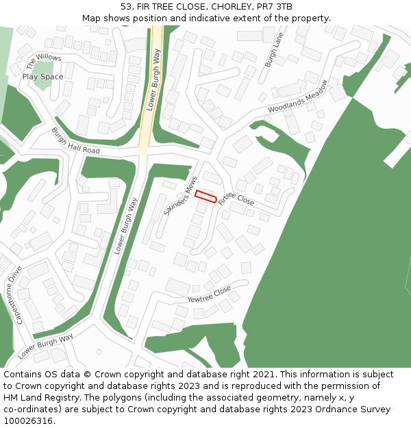 53, FIR TREE CLOSE, CHORLEY, PR7 3TB: Location map and indicative extent of plot