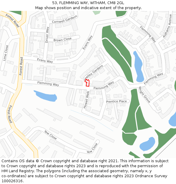 53, FLEMMING WAY, WITHAM, CM8 2GL: Location map and indicative extent of plot