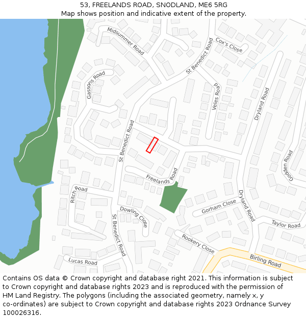 53, FREELANDS ROAD, SNODLAND, ME6 5RG: Location map and indicative extent of plot