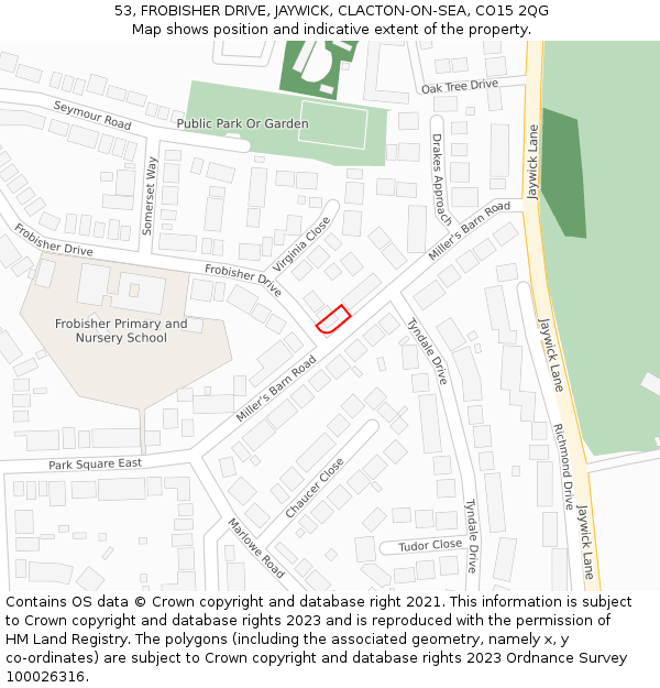 53, FROBISHER DRIVE, JAYWICK, CLACTON-ON-SEA, CO15 2QG: Location map and indicative extent of plot