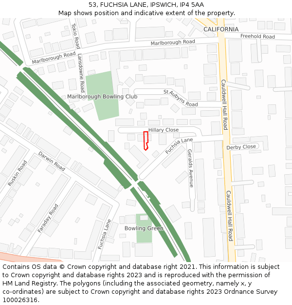 53, FUCHSIA LANE, IPSWICH, IP4 5AA: Location map and indicative extent of plot