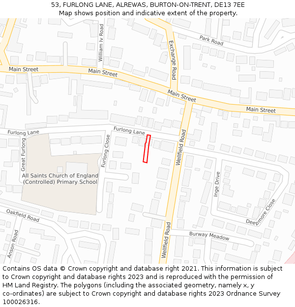 53, FURLONG LANE, ALREWAS, BURTON-ON-TRENT, DE13 7EE: Location map and indicative extent of plot