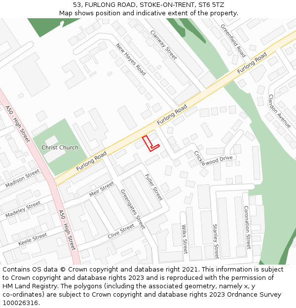 53, FURLONG ROAD, STOKE-ON-TRENT, ST6 5TZ: Location map and indicative extent of plot