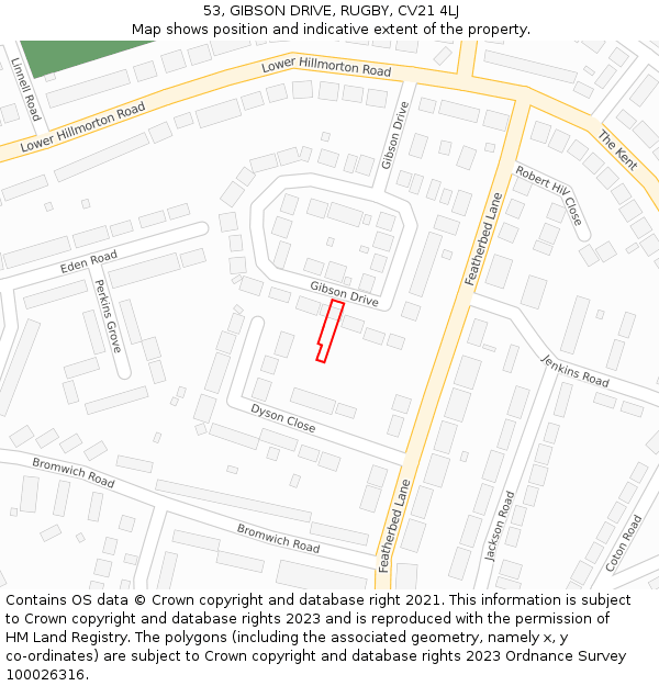 53, GIBSON DRIVE, RUGBY, CV21 4LJ: Location map and indicative extent of plot