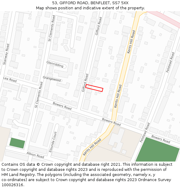 53, GIFFORD ROAD, BENFLEET, SS7 5XX: Location map and indicative extent of plot