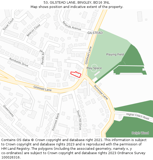 53, GILSTEAD LANE, BINGLEY, BD16 3NL: Location map and indicative extent of plot