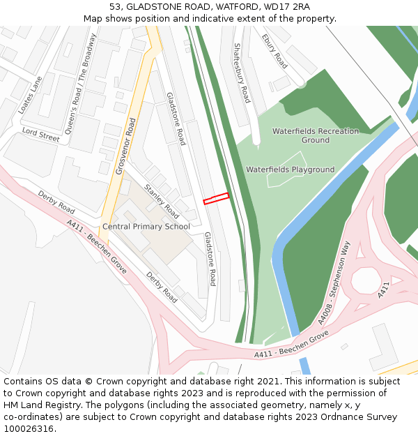 53, GLADSTONE ROAD, WATFORD, WD17 2RA: Location map and indicative extent of plot