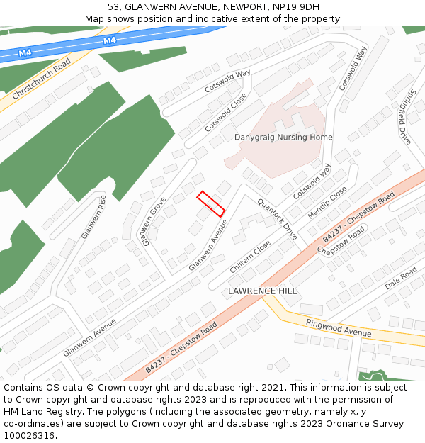 53, GLANWERN AVENUE, NEWPORT, NP19 9DH: Location map and indicative extent of plot