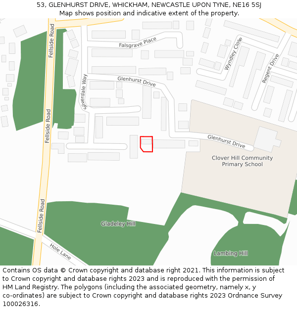 53, GLENHURST DRIVE, WHICKHAM, NEWCASTLE UPON TYNE, NE16 5SJ: Location map and indicative extent of plot