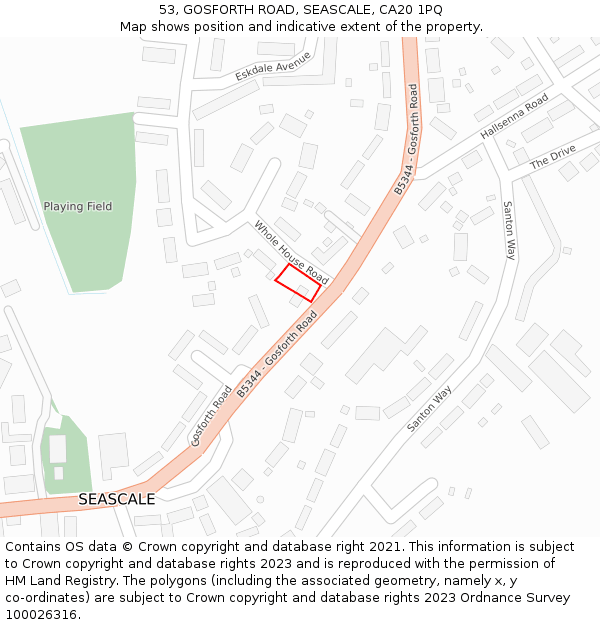 53, GOSFORTH ROAD, SEASCALE, CA20 1PQ: Location map and indicative extent of plot