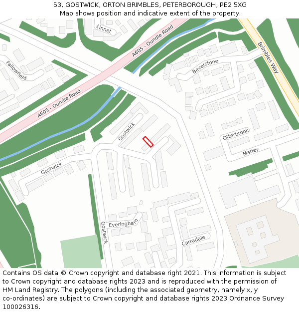 53, GOSTWICK, ORTON BRIMBLES, PETERBOROUGH, PE2 5XG: Location map and indicative extent of plot