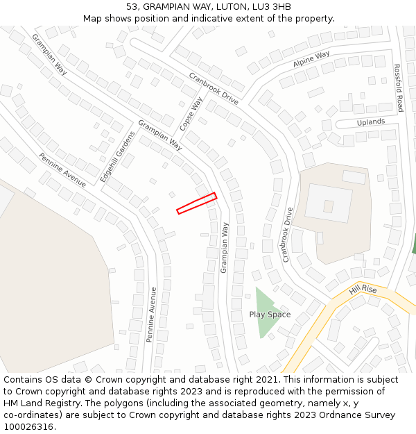 53, GRAMPIAN WAY, LUTON, LU3 3HB: Location map and indicative extent of plot
