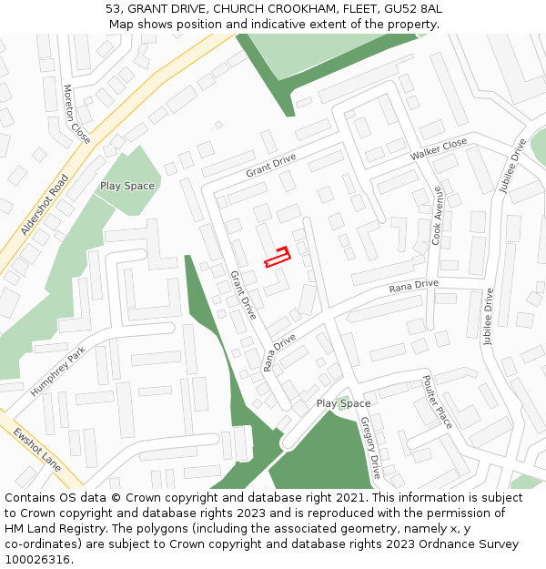 53, GRANT DRIVE, CHURCH CROOKHAM, FLEET, GU52 8AL: Location map and indicative extent of plot