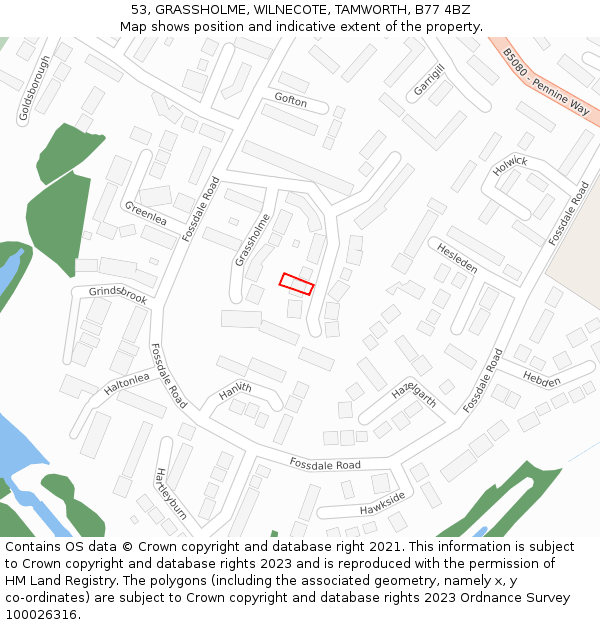 53, GRASSHOLME, WILNECOTE, TAMWORTH, B77 4BZ: Location map and indicative extent of plot