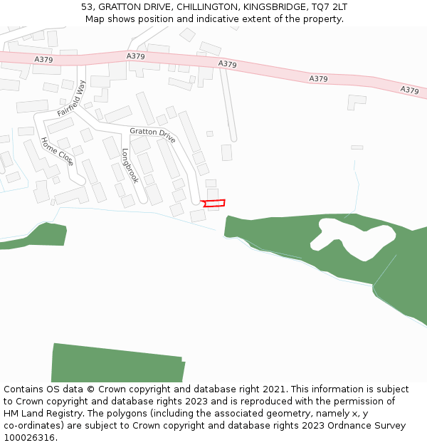 53, GRATTON DRIVE, CHILLINGTON, KINGSBRIDGE, TQ7 2LT: Location map and indicative extent of plot