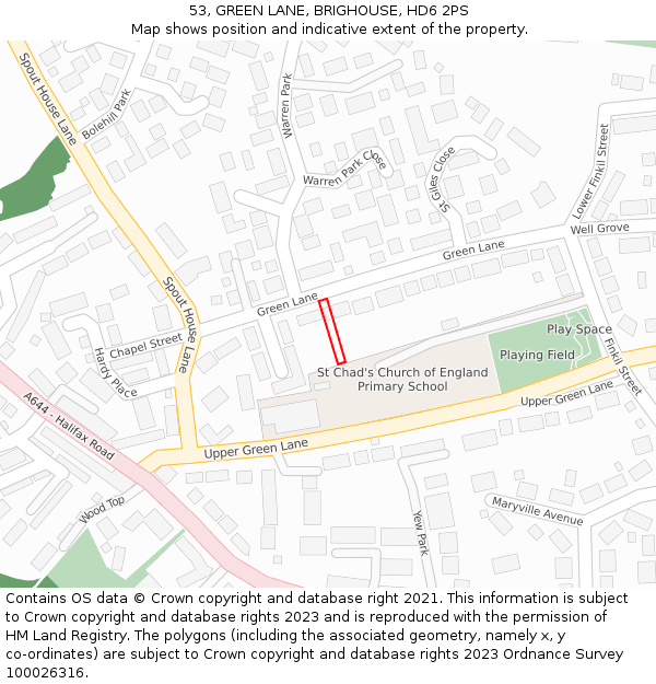 53, GREEN LANE, BRIGHOUSE, HD6 2PS: Location map and indicative extent of plot