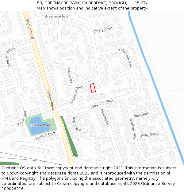 53, GREENACRE PARK, GILBERDYKE, BROUGH, HU15 2TY: Location map and indicative extent of plot