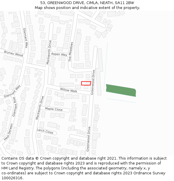 53, GREENWOOD DRIVE, CIMLA, NEATH, SA11 2BW: Location map and indicative extent of plot