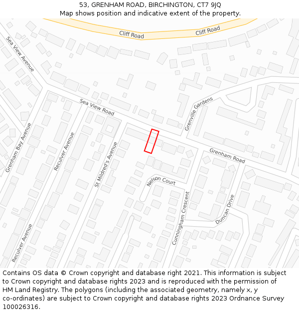 53, GRENHAM ROAD, BIRCHINGTON, CT7 9JQ: Location map and indicative extent of plot