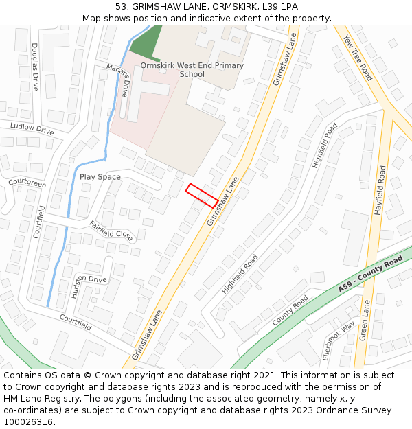 53, GRIMSHAW LANE, ORMSKIRK, L39 1PA: Location map and indicative extent of plot