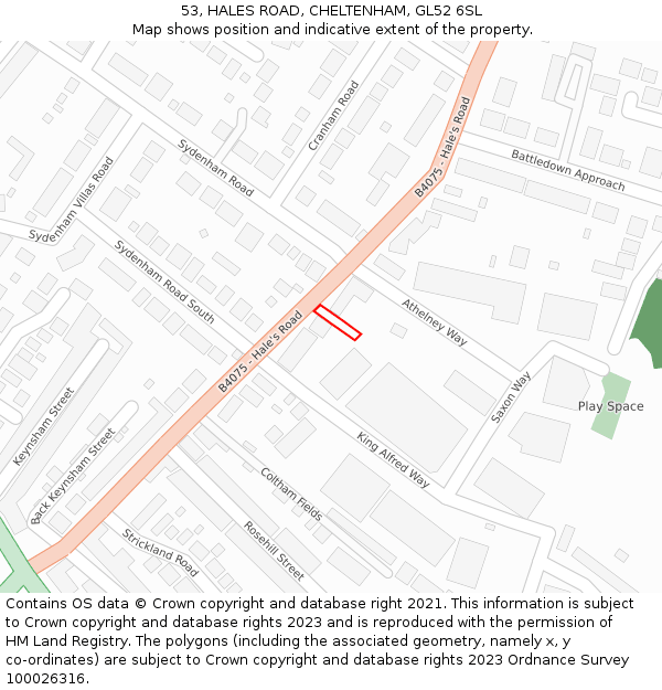 53, HALES ROAD, CHELTENHAM, GL52 6SL: Location map and indicative extent of plot