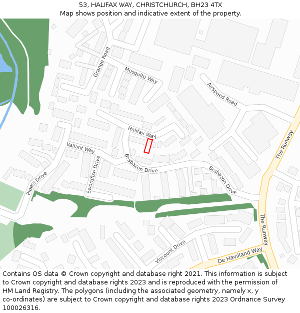 53, HALIFAX WAY, CHRISTCHURCH, BH23 4TX: Location map and indicative extent of plot