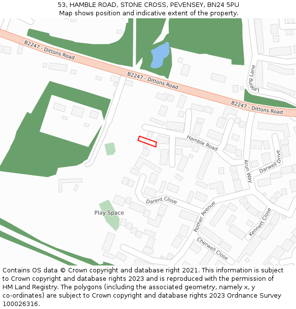 53, HAMBLE ROAD, STONE CROSS, PEVENSEY, BN24 5PU: Location map and indicative extent of plot