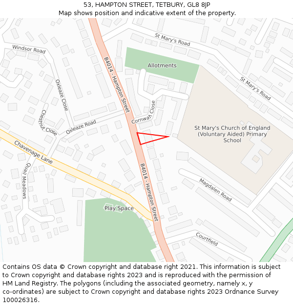 53, HAMPTON STREET, TETBURY, GL8 8JP: Location map and indicative extent of plot