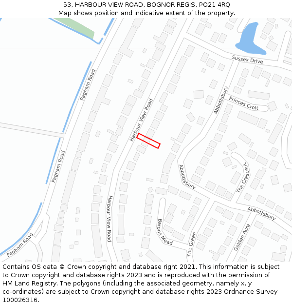 53, HARBOUR VIEW ROAD, BOGNOR REGIS, PO21 4RQ: Location map and indicative extent of plot