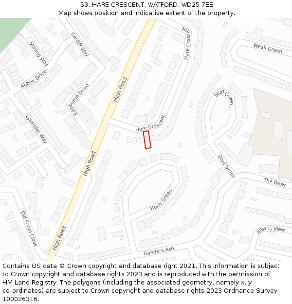 53, HARE CRESCENT, WATFORD, WD25 7EE: Location map and indicative extent of plot