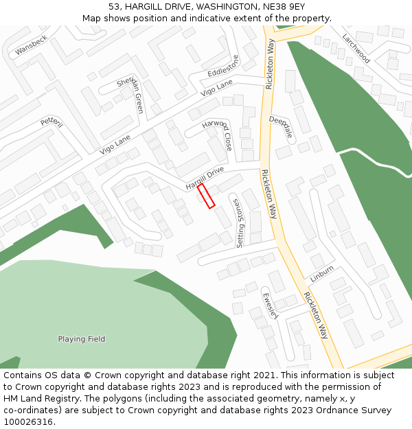 53, HARGILL DRIVE, WASHINGTON, NE38 9EY: Location map and indicative extent of plot