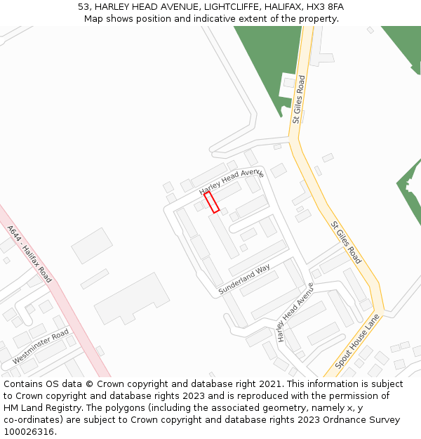 53, HARLEY HEAD AVENUE, LIGHTCLIFFE, HALIFAX, HX3 8FA: Location map and indicative extent of plot