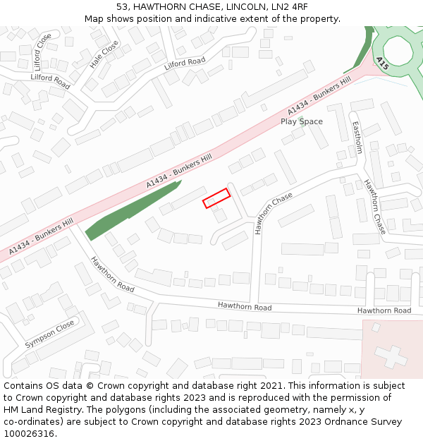 53, HAWTHORN CHASE, LINCOLN, LN2 4RF: Location map and indicative extent of plot