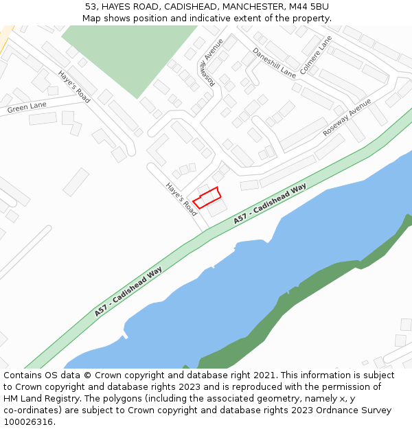 53, HAYES ROAD, CADISHEAD, MANCHESTER, M44 5BU: Location map and indicative extent of plot